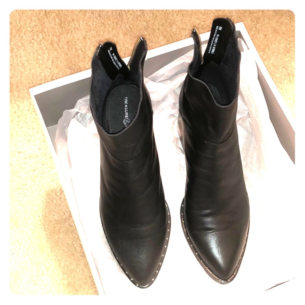 Black Leather Studded Booties